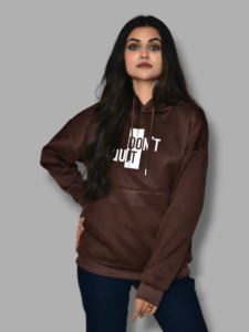 Glamorous Wuzaan Brown Oversized Hoodie with white Do it print, for Girls| for Woman, Printed Hoodies Limited Edition