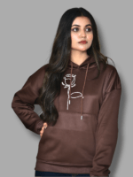 Exclusive Wuzaan Brown Hoodie with White Floral Print, Stylish Winter Wear for Girls Women Limited Edition