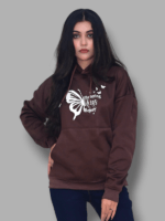 Glamorous Wuzaan Brown Oversized Hoodie with White Butterfly print, Printed Hoodie, Hoodie for Girls, Women Limited Edition