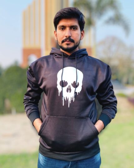 Exclusive wuzaan Skull hoodie, Black hoodie printed with white skull for boys, men,male